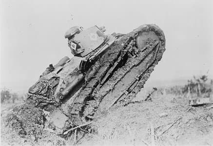 French Tank Exceeds a Trench