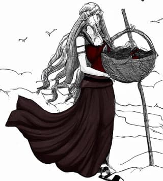 A rough sketch of Fulla, the Norse goddess of childbirth and fertility, carrying a basket