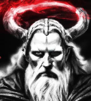 Image of Odin, the Norse god, with his missing eye, representing his sacrifice for wisdom and knowledge.